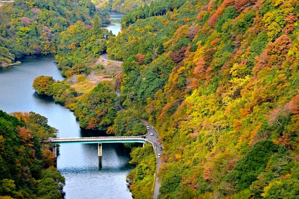 紅葉と岩肌のコントラスト香落渓3